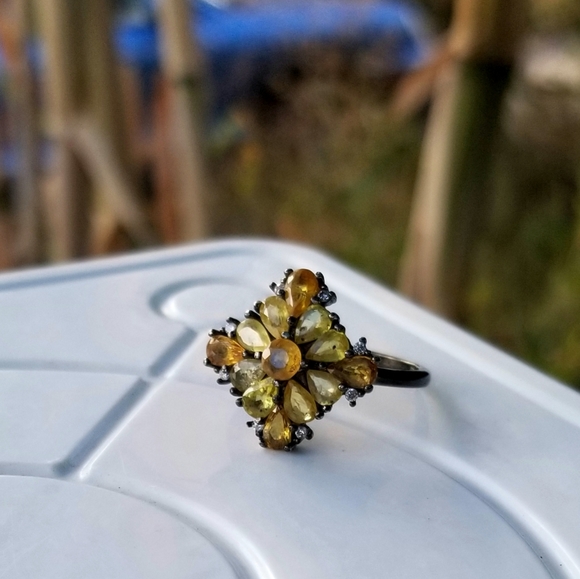 Vintage oxidized sterling silver with yellow and orange sapphires ring - Picture 4 of 16